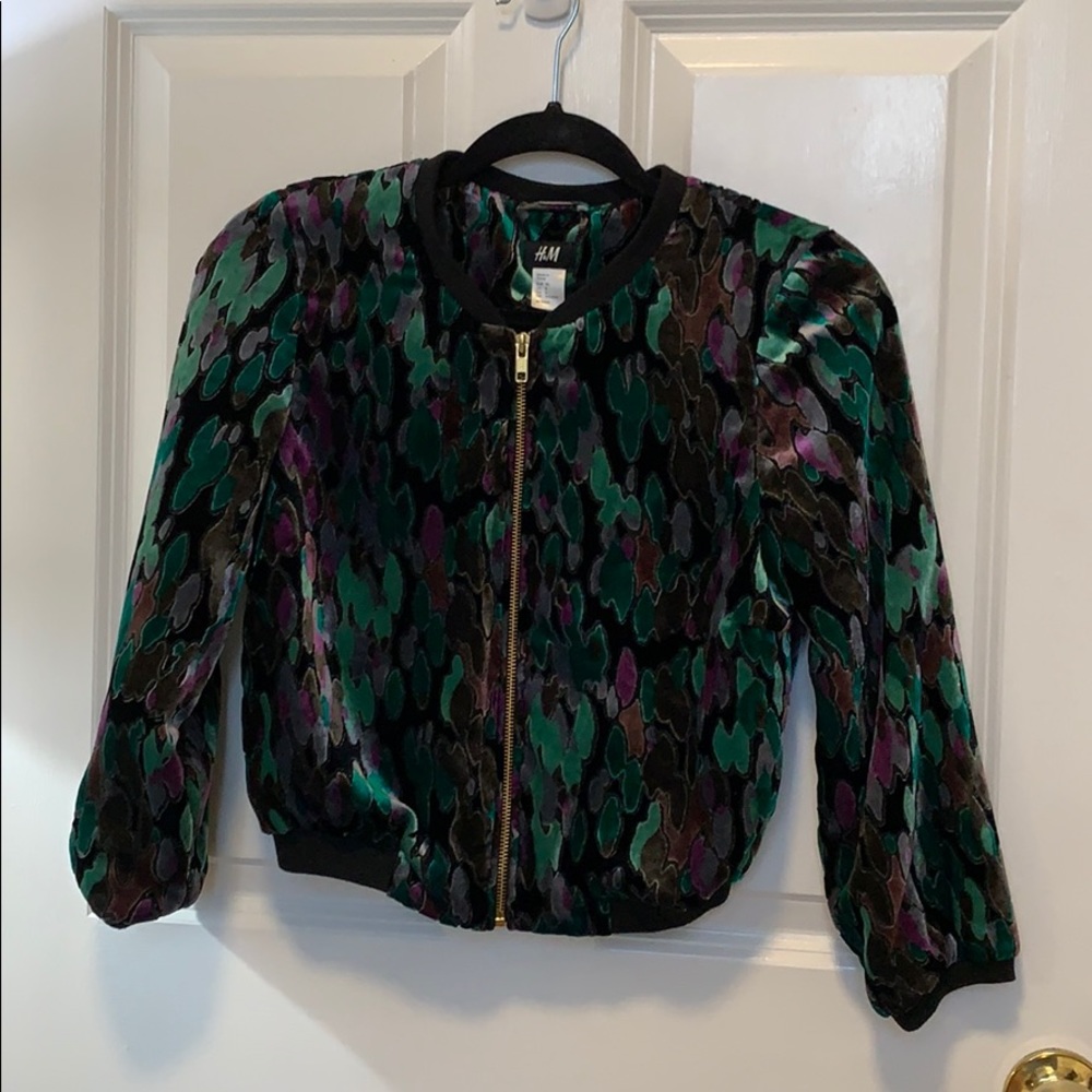 Velvety cropped bomber jacket